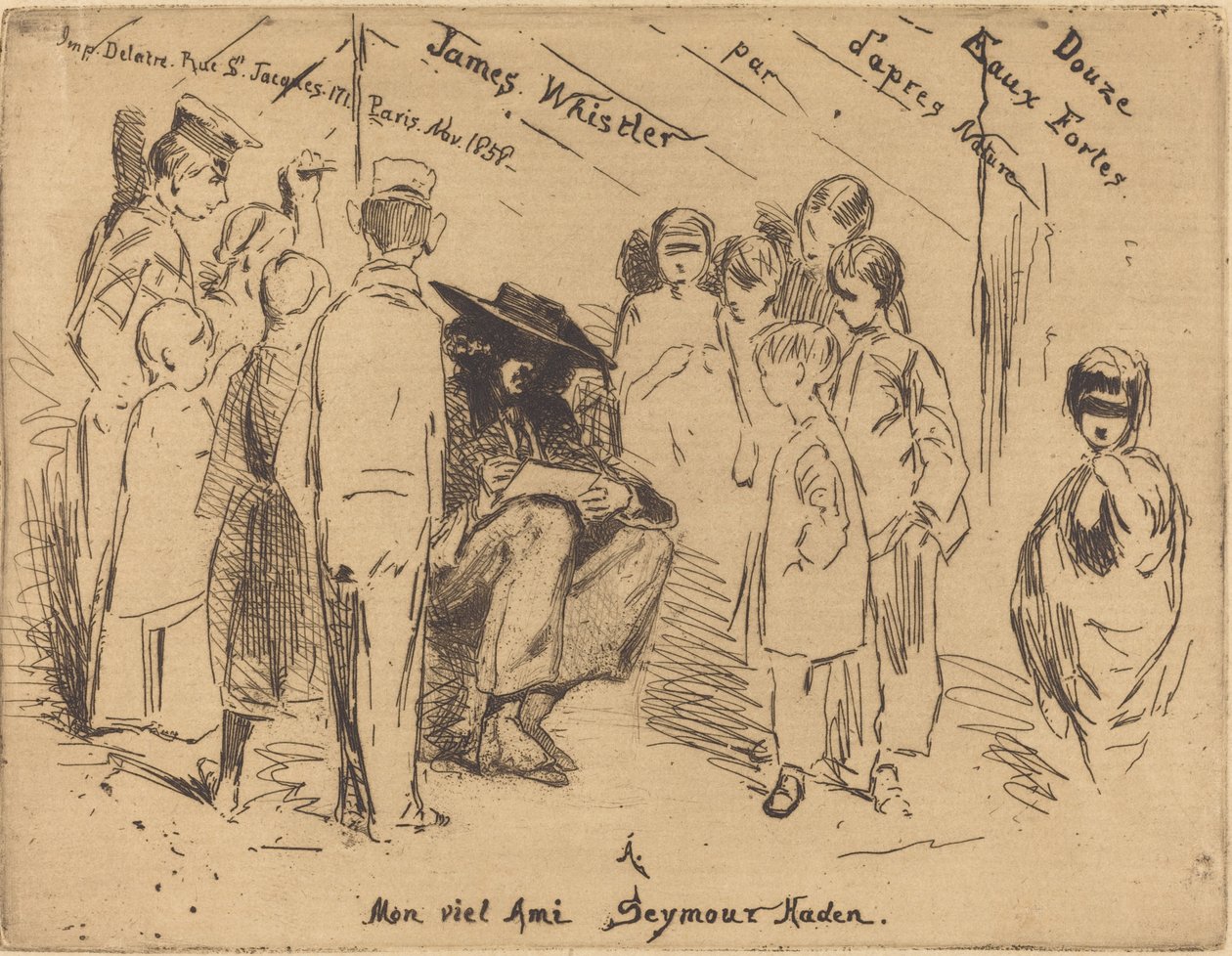"Kaksitoista etsausta luonnosta" otsikkosivu tekijältä James Abbott McNeill Whistler