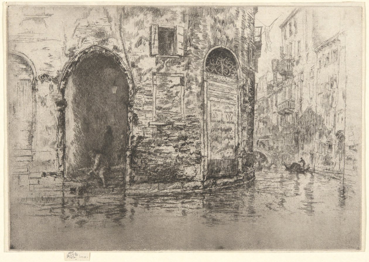 Kaksi oviaukkoa ensimmäisestä Venetsian sarjasta (Venetsia, 12 etsauksen sarja) tekijältä James Abbott McNeill Whistler