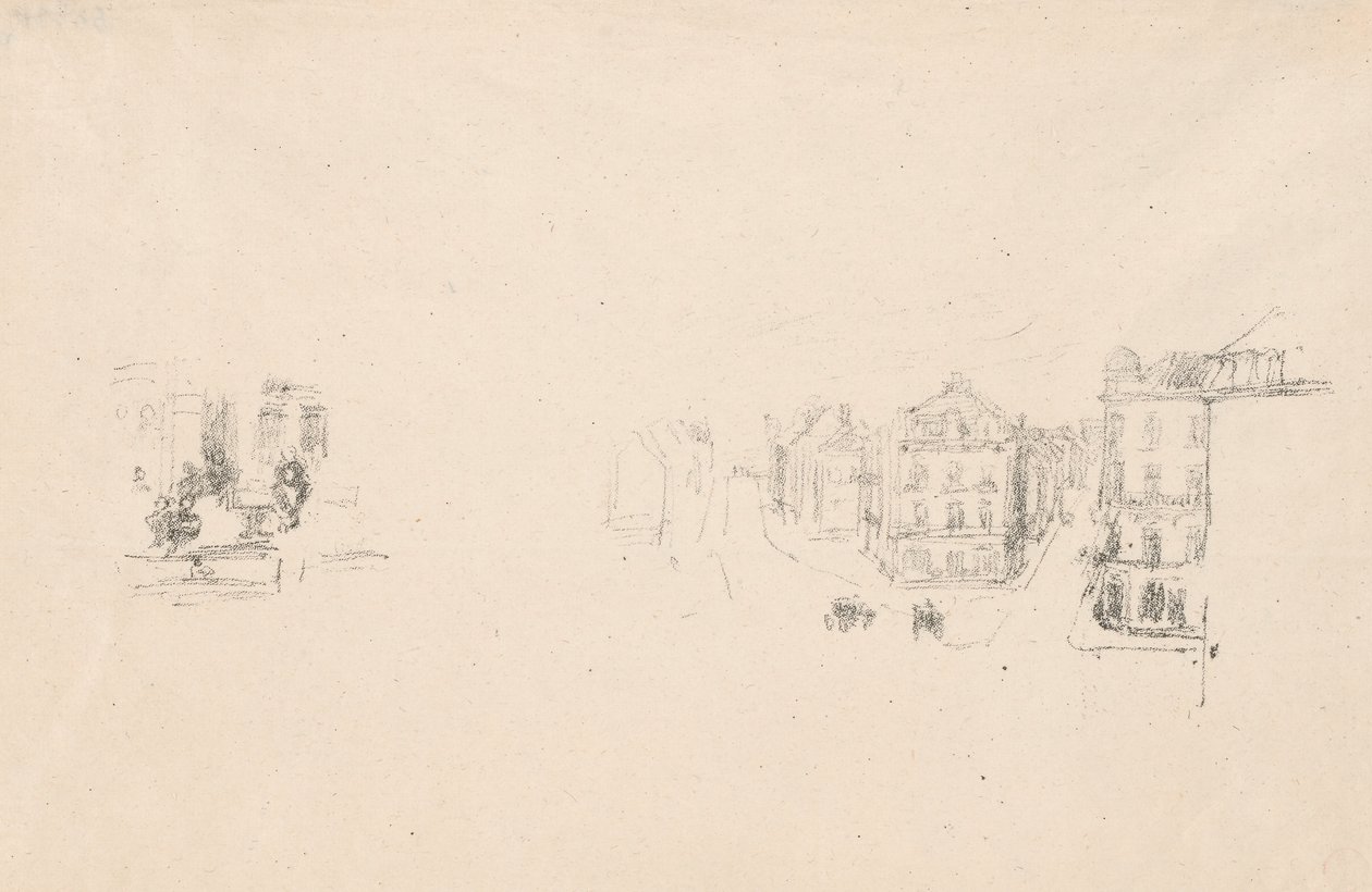 Kaksi kokeiluluonnosta: A. Grand Rue, Dieppe; B. Sisustus tekijältä James Abbott McNeill Whistler