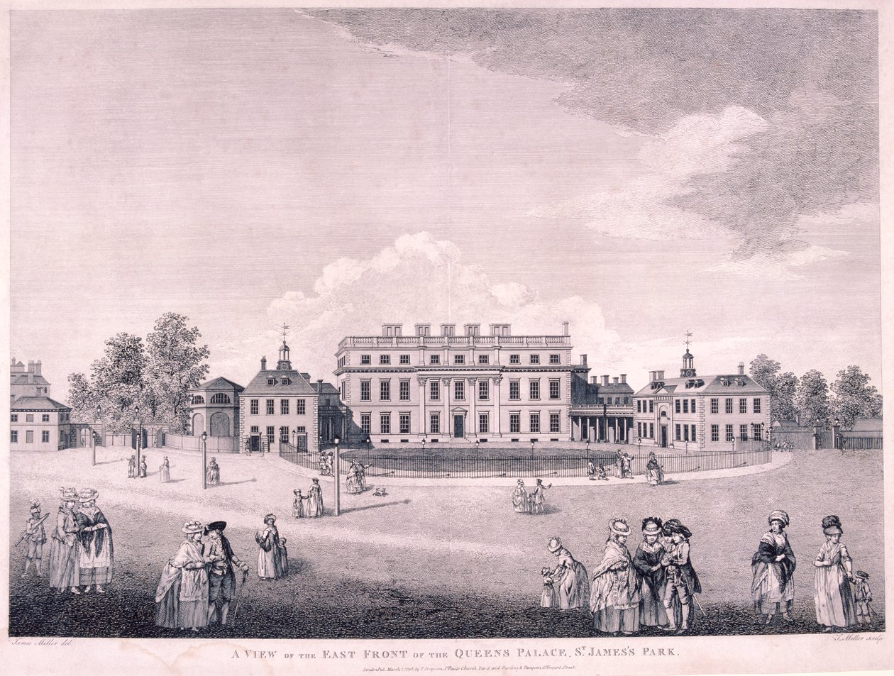 Buckingham Housen itärintama, Westminster, Lontoo, 1796 tekijältä James Miller