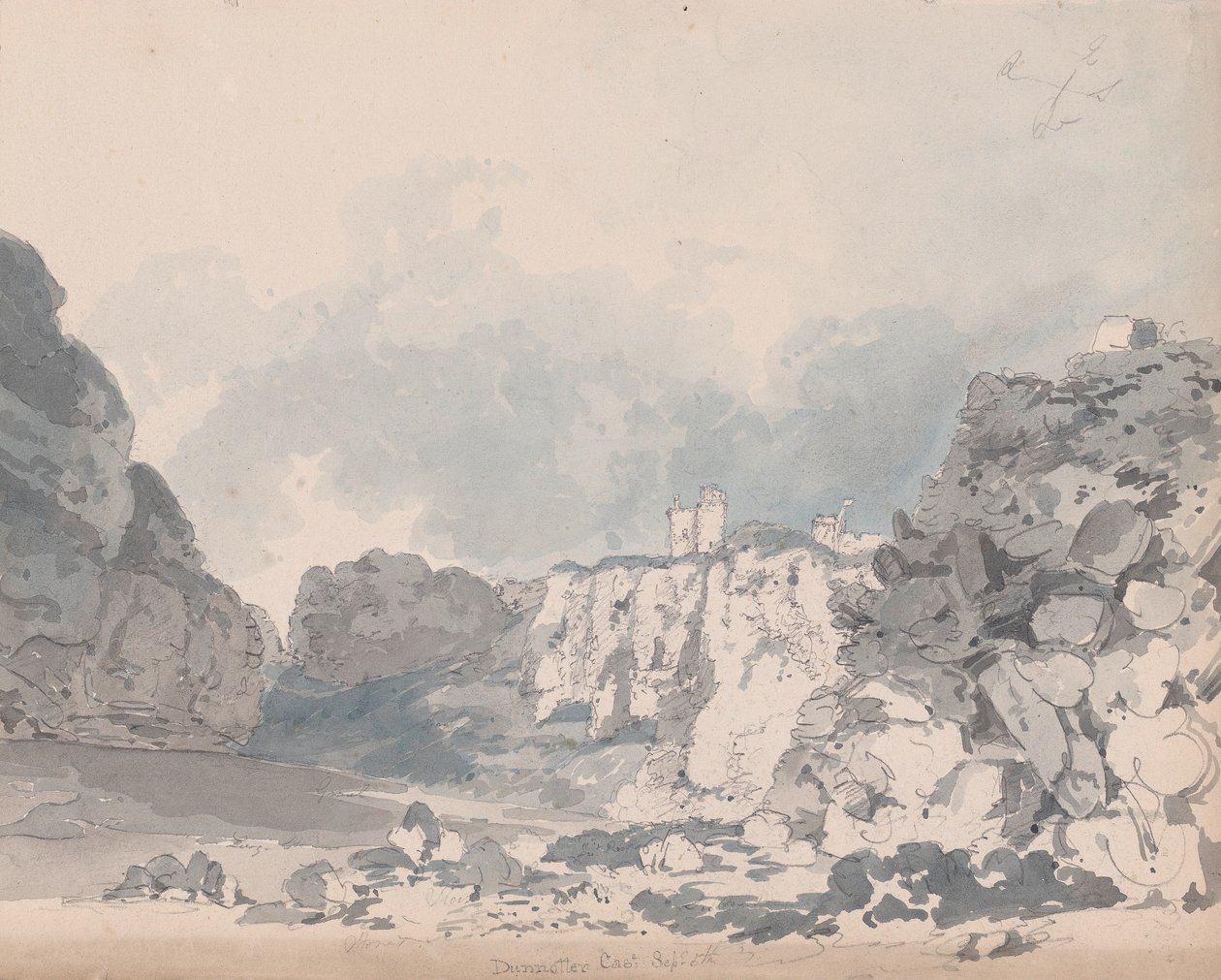 Dunnottar Castle (wc grafiitin päällä paperilla) tekijältä James Moore
