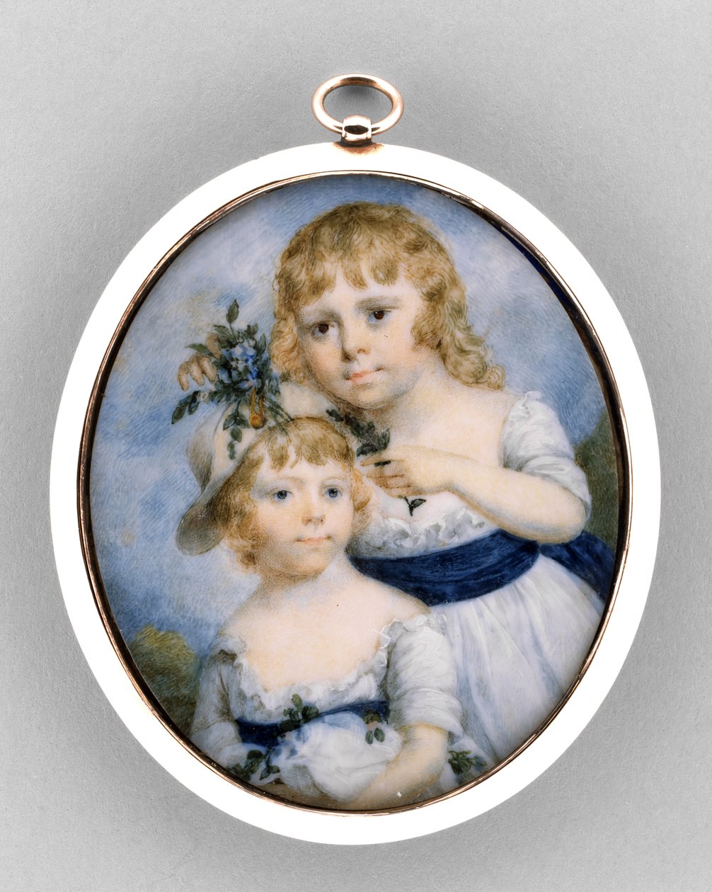 Kahden sisaruksen muotokuva, n. 1795 (akvarelli norsunluussa tekijältä James Nixon