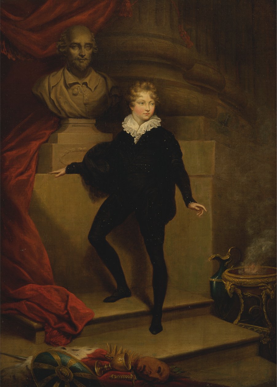 Mestari Betty Hamletina ennen Shakespearen rintakuvaa tekijältä James Northcote