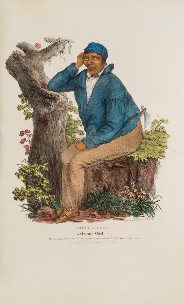 BILLY SHANE; Shawnee-päällikkö, julkaisusta The Aboriginal Portfolio (Aboriginaalien salkku) tekijältä James Otto Lewis