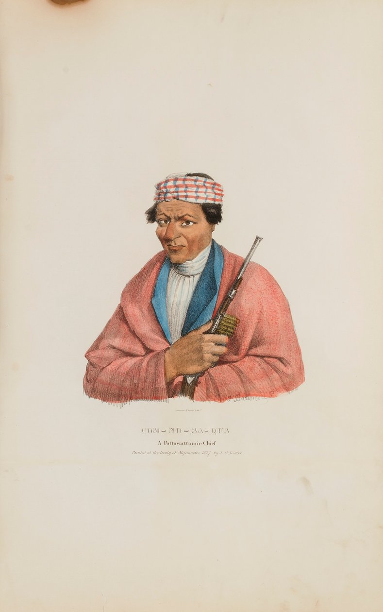 CAN-NO-SA-QUA; Pottowattomien päällikkö, julkaisusta The Aboriginal Portfolio. tekijältä James Otto Lewis