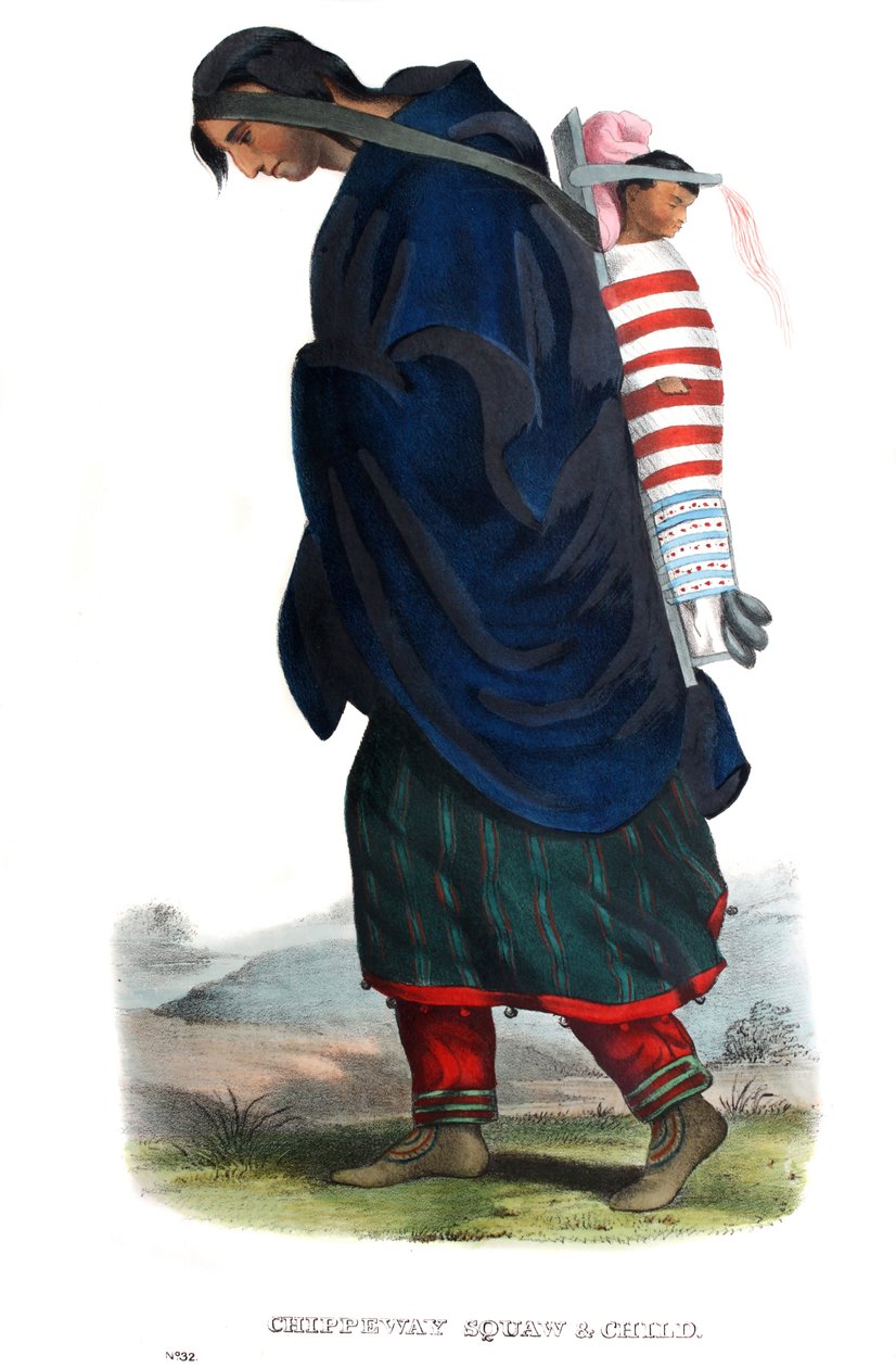 Chippeway (Ojibwe) nainen ja lapsi tekijältä James Otto Lewis