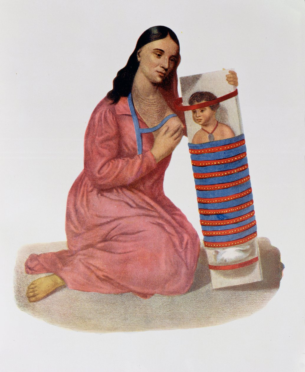 Chippeway Mother and Child, 1826, kuvitus teoksesta "Indian Tribes of North America, Vol.1", Thomas L. McKenney ja James Hall, pubi, John Grant tekijältä James Otto Lewis