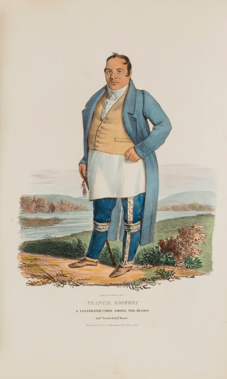 FRANCIS GODFROY; Miamilaisten kuuluisa päällikkö, julkaisusta The Aboriginal Portfolio (Alkuperäiskansojen salkku). tekijältä James Otto Lewis