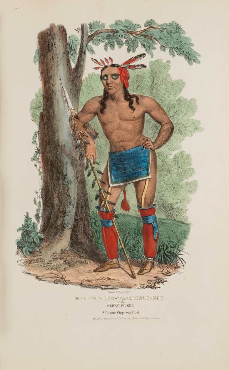KAA-NUN-DER-WAAGUINSE-ZOO eli Marjanpoimija; Kuuluisa chippewa-päällikkö, Aboriginaalien portfoliosta. tekijältä James Otto Lewis