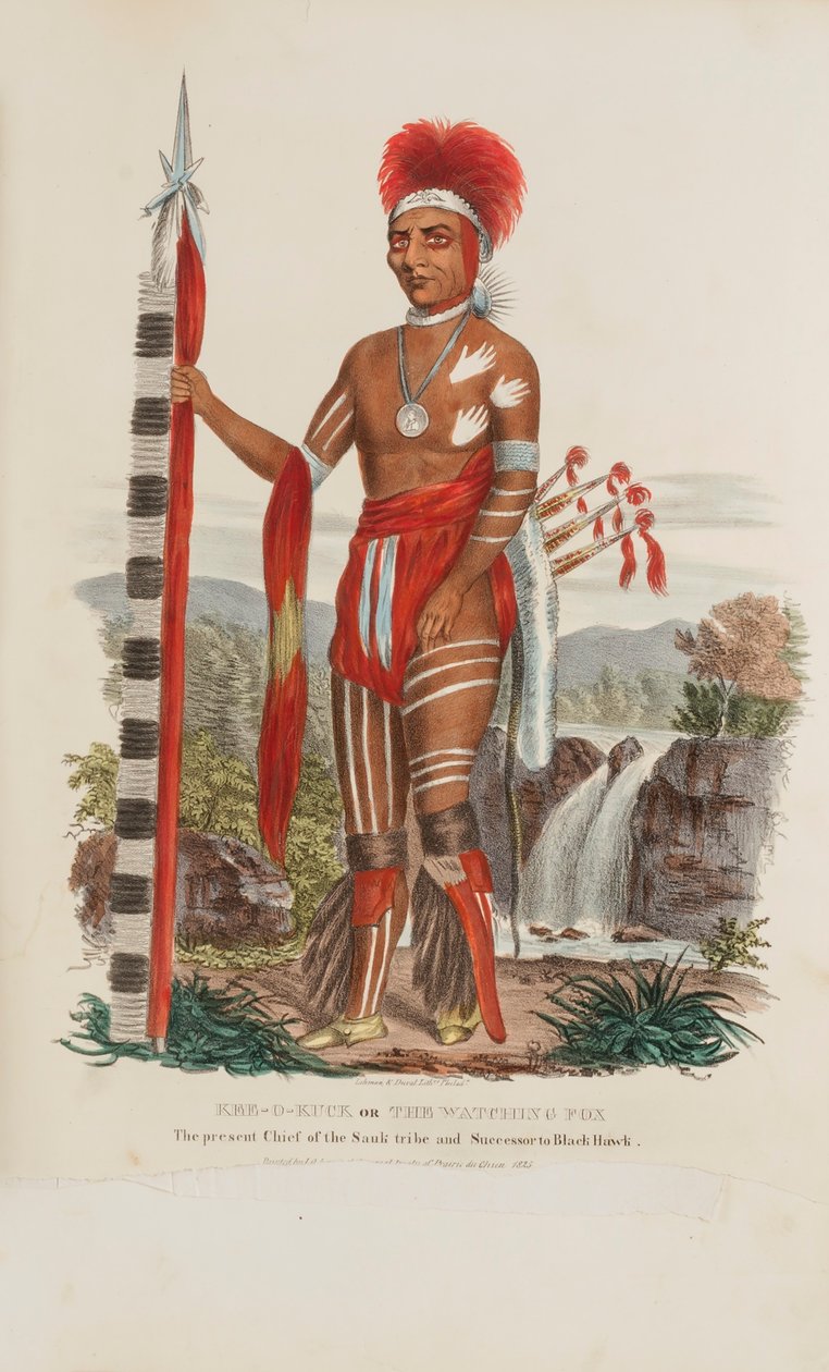 KEE-O-KUCK eli Katsova Kettu; Sauli-heimon nykyinen päällikkö ja Black Hawkin seuraaja, Aboriginaalien salkusta. tekijältä James Otto Lewis