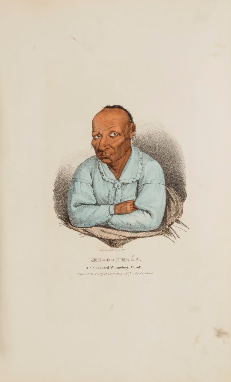 KER-O-MENEE; juhlittu winnebago päällikkö, julkaisusta The Aboriginal Portfolio (Aboriginaalisalkku) tekijältä James Otto Lewis