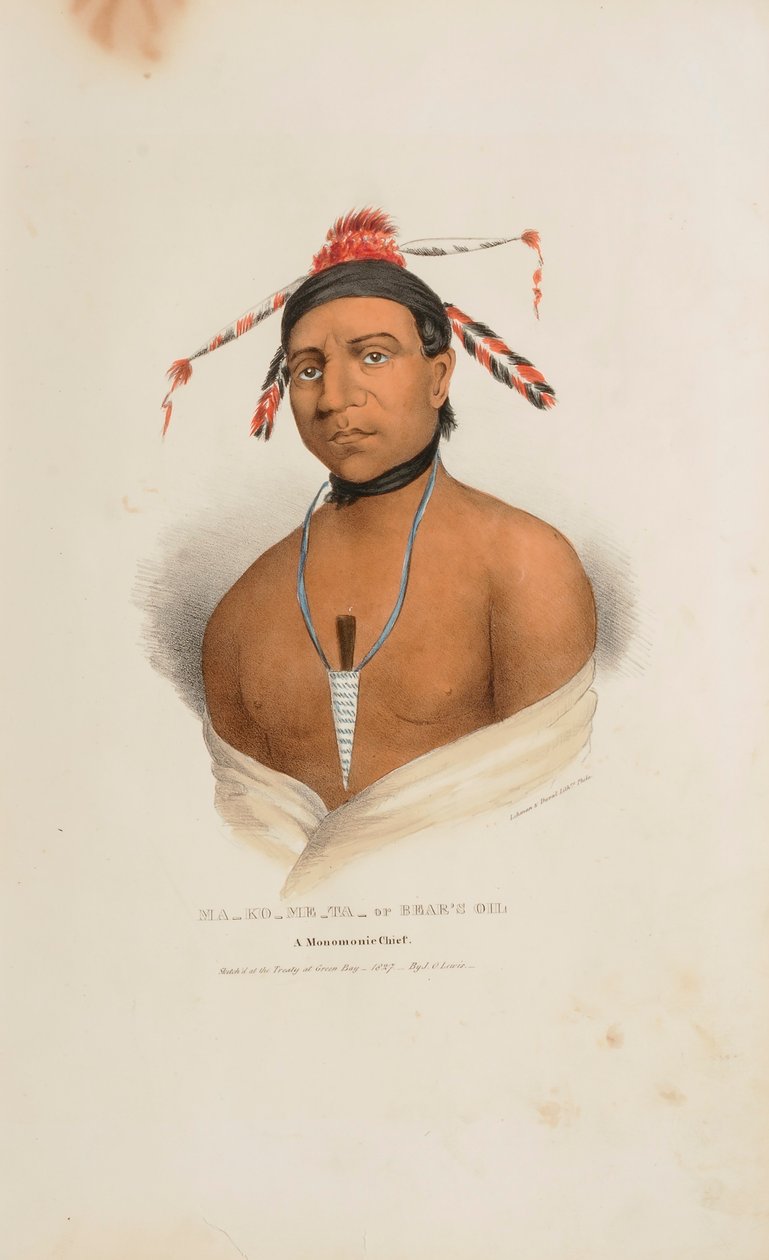 MA-KO-ME-TA eli Karhun öljy; Monomonien päällikkö, julkaisusta The Aboriginal Portfolio. tekijältä James Otto Lewis