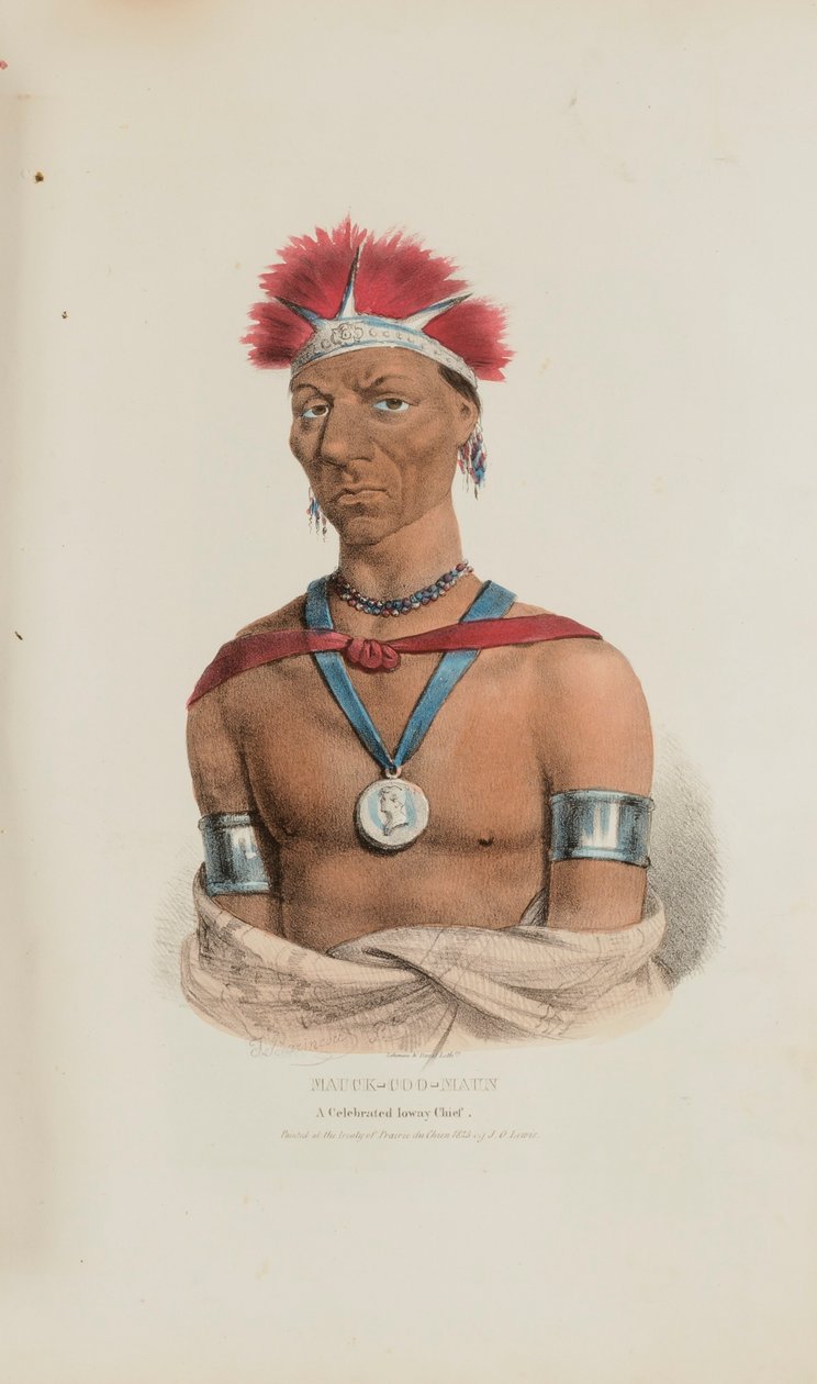 MAUCK-COOMAUN; juhlittu Iowayn päällikkö, julkaisusta The Aboriginal Portfolio (Alkuperäiskansojen salkku) tekijältä James Otto Lewis