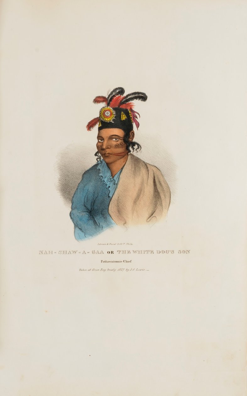 NAH-SHAW-A-GAA Valkoisen koiran poika, Pottawatomie-päällikkö, Aboriginaalien salkusta. tekijältä James Otto Lewis