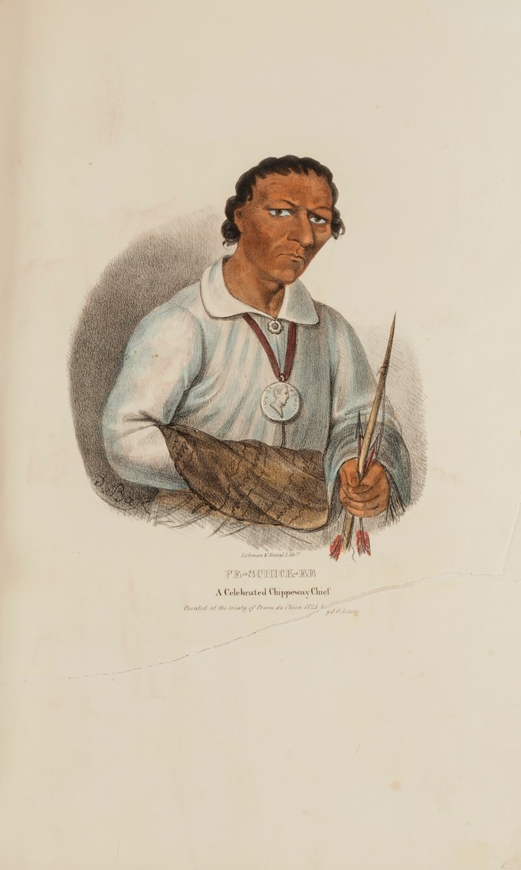PE-SCHICK-EE; juhlittu chippeway-päällikkö, julkaisusta The Aboriginal Portfolio (Aboriginaalisalkku) tekijältä James Otto Lewis