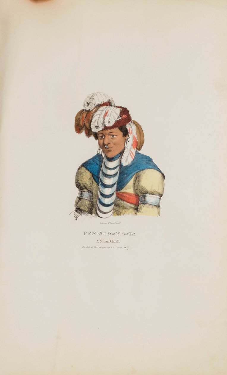 PEN-NOW-WE-TA; Miamin päällikkö, julkaisusta The Aboriginal Portfolio (Alkuperäiskansojen salkku). tekijältä James Otto Lewis