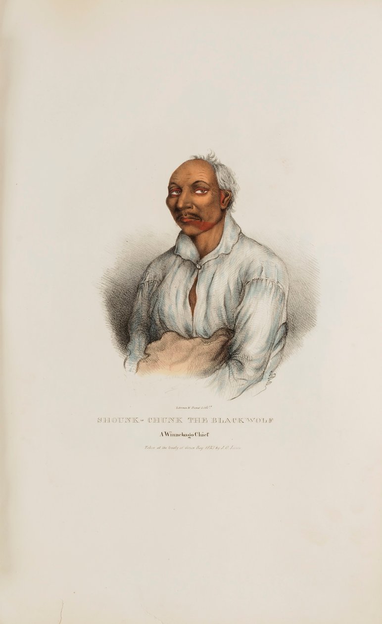 SHOUNK-CHUNK the Black Wolf; A Winnebago Chief, Aboriginal Portfolio -teoksesta. tekijältä James Otto Lewis