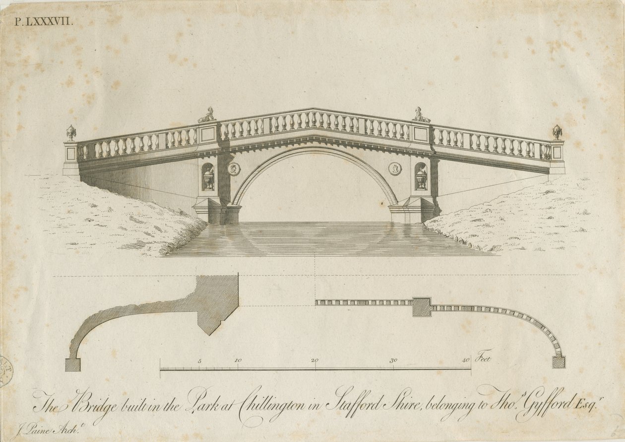 Chillington Park - Bridge: kaiverrus, nd [c 1789] (tulostus) tekijältä James Paine