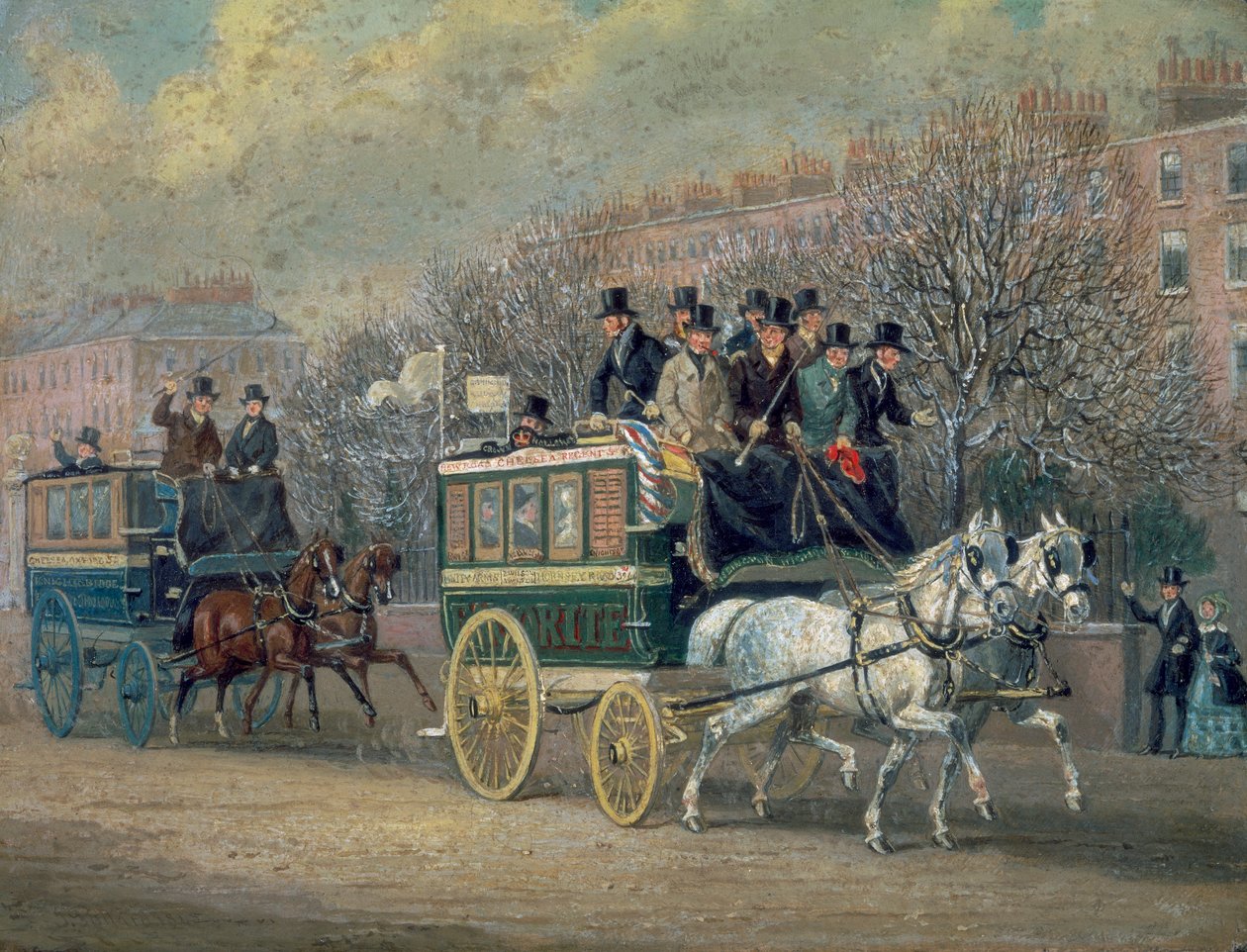 "Katukohtaus kahdella omnibussilla", 1845. tekijältä James Pollard
