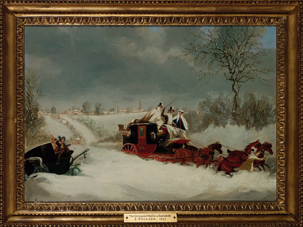 Liverpoolin posti lumimyrskyssä lähellä St. Albansia, 1837 tekijältä James Pollard