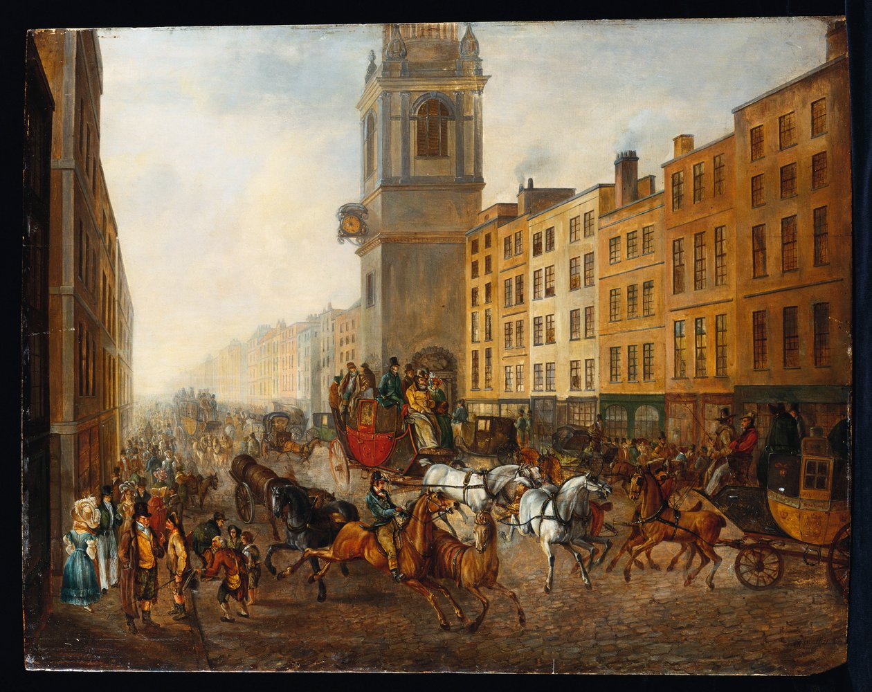 Lontoosta Brightoniin linja-auto Cheapsidessa, 18. heinäkuuta 1831 tekijältä James Pollard