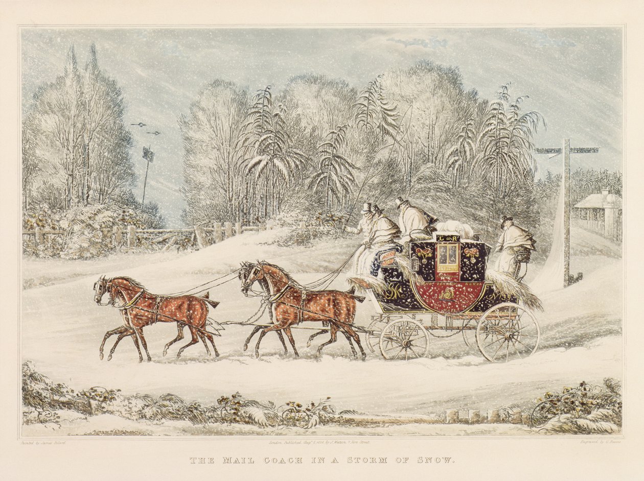 Postivalmentaja lumimyrskyssä, 1825 tekijältä James Pollard
