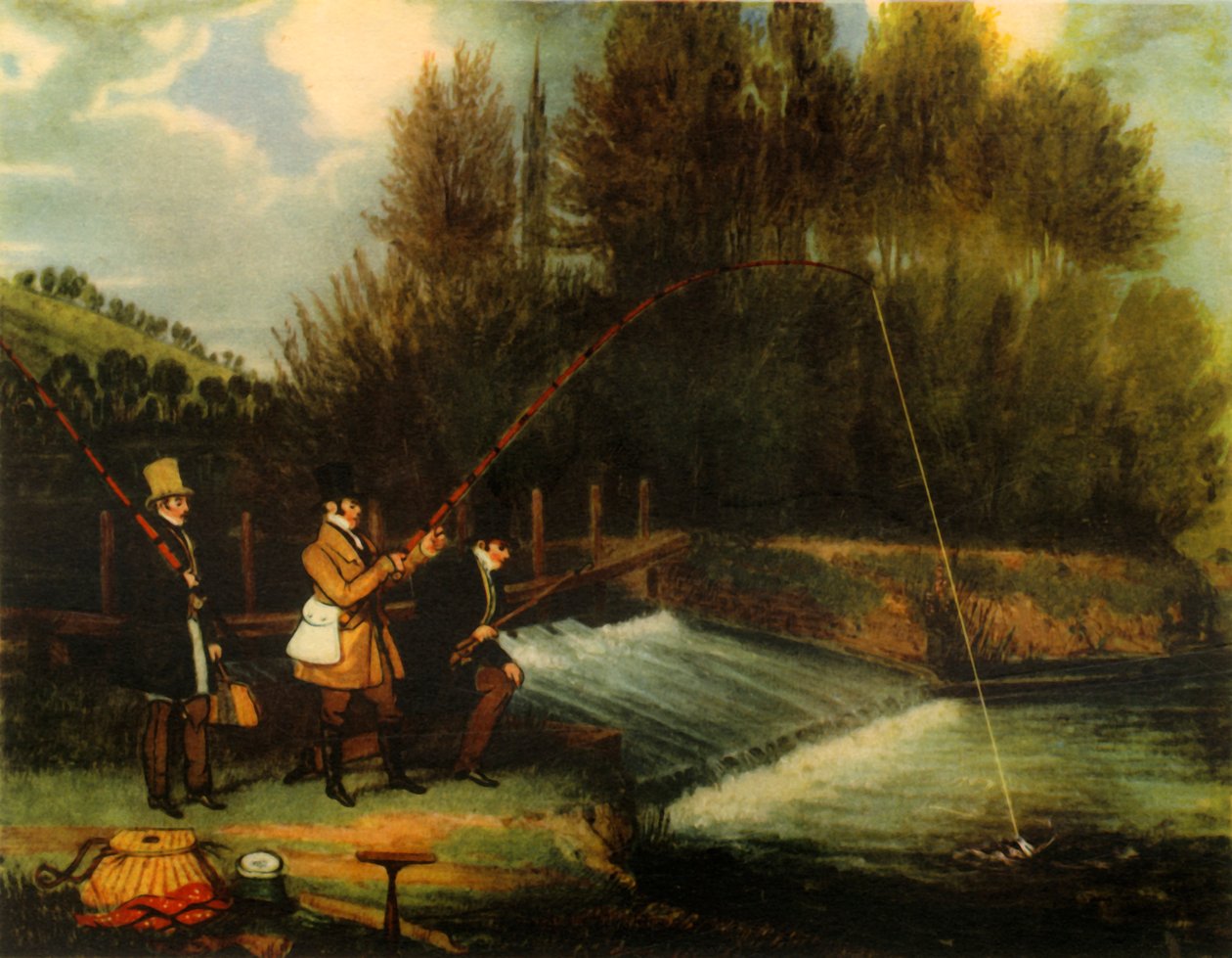 "Trolling for Pike in the River Lea", 1831, 1941. tekijältä James Pollard