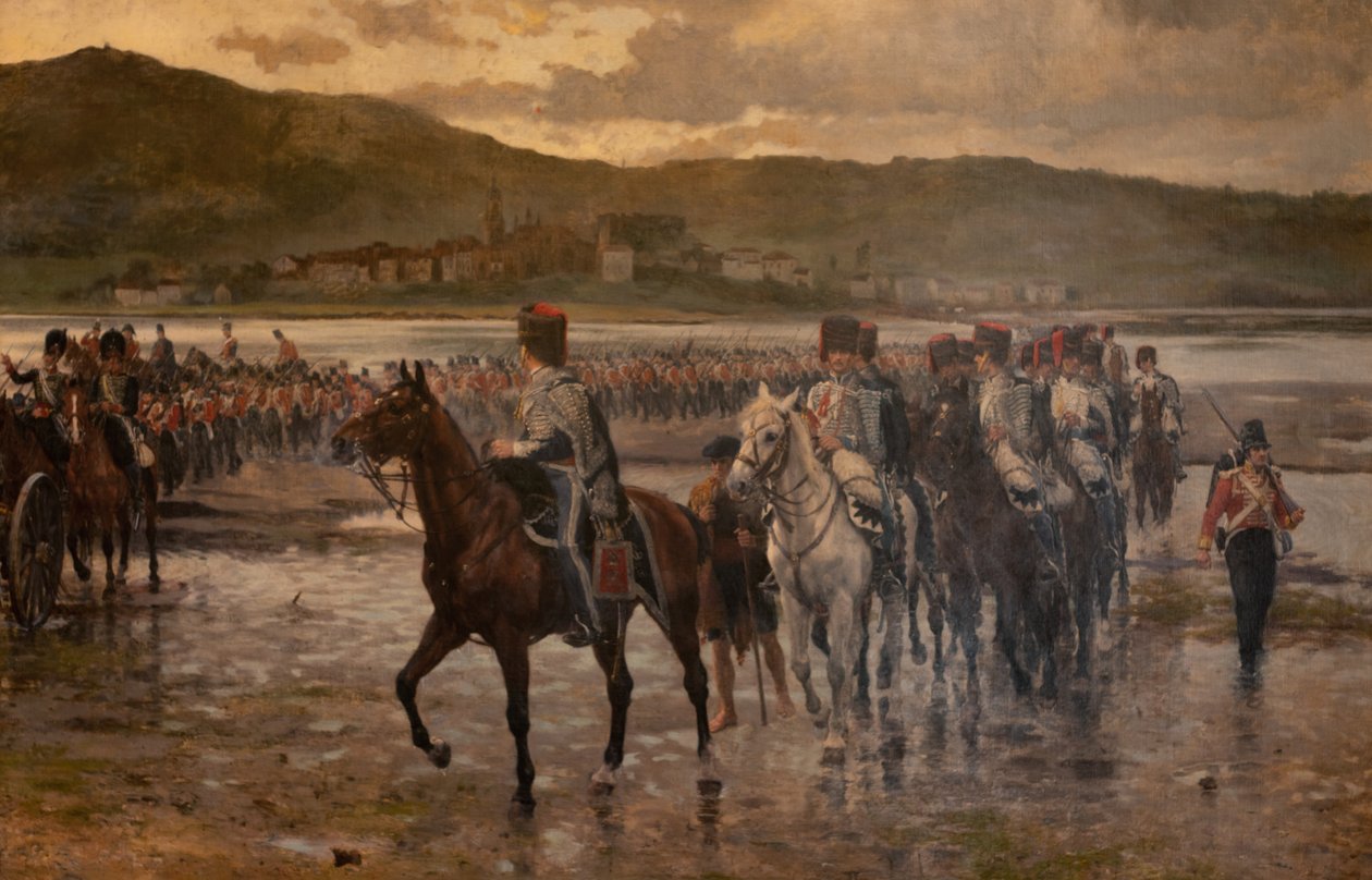 Wellingtonin armeijan Biddasoan kulku 7. lokakuuta 1813 tekijältä James Prinsep Beadle
