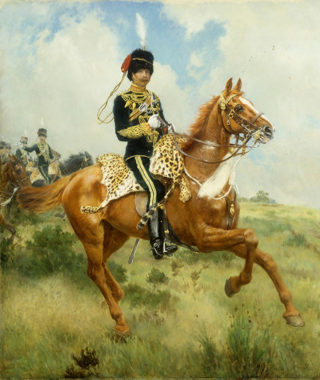 Muotokuva eversti A.G. Lucasista Suffolk Yeomanrysta hevosen selässä tekijältä James Prinsep Beadle