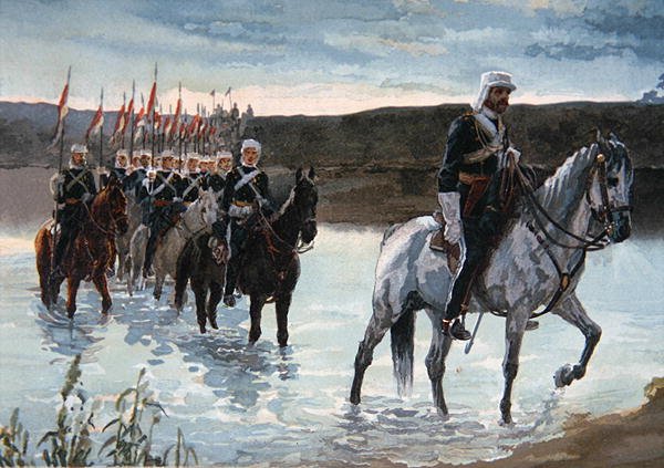 17. Lancers marssilla Keski-Intiassa vuonna 1858 (väri litho) tekijältä James Prinsep Beadle