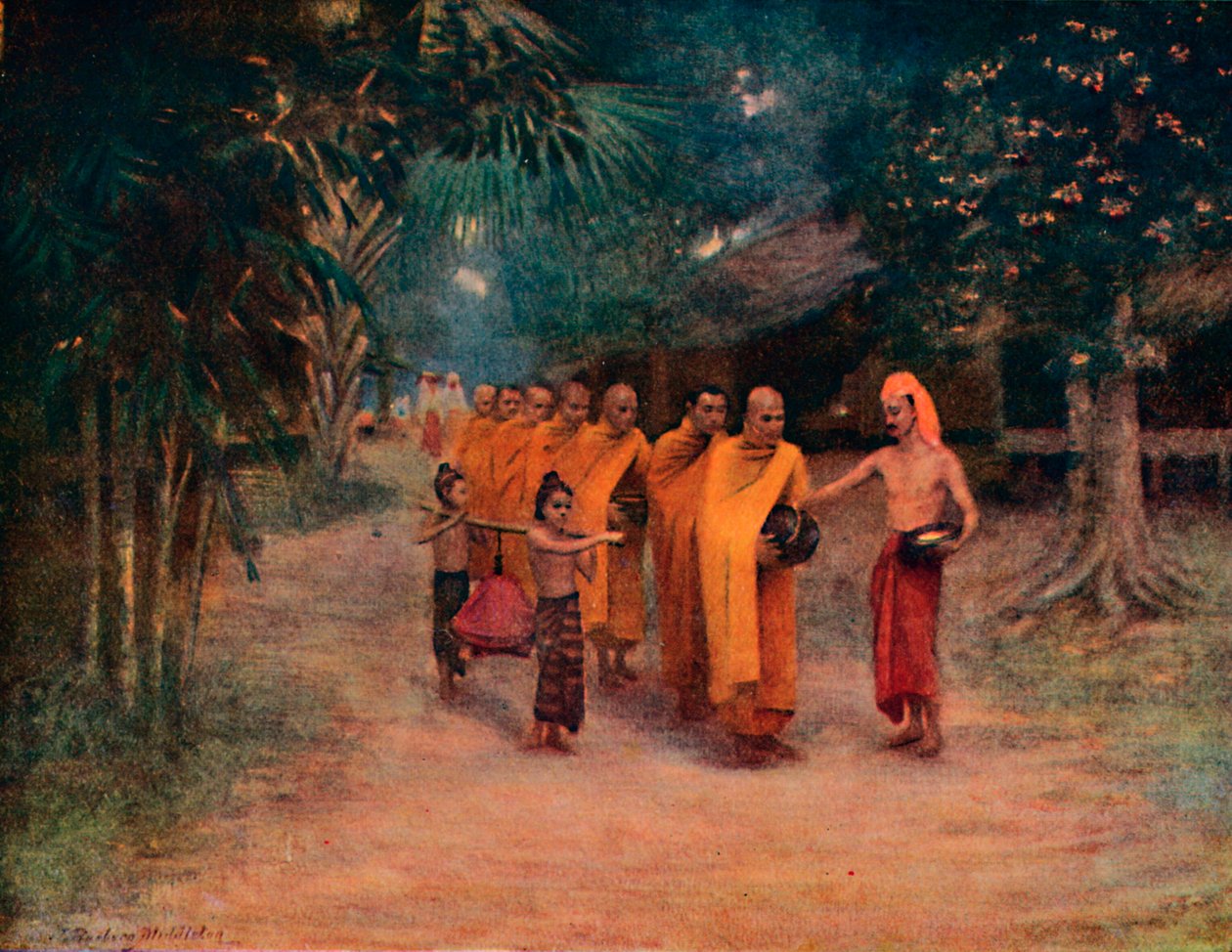 Burmalaiset munkit kerjäämässä kylässä - Varhain aamulla, 1913 tekijältä James Raeburn Middleton