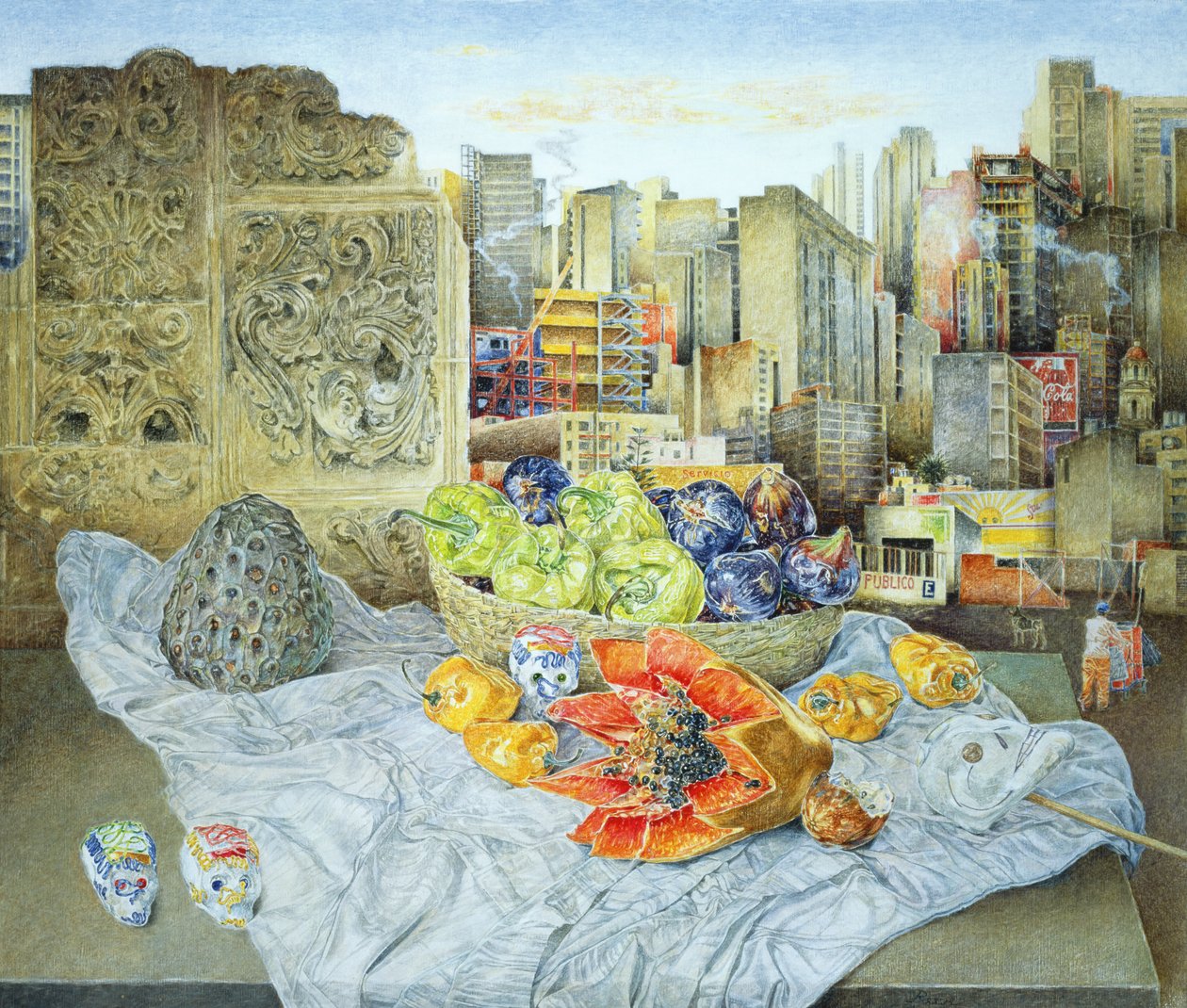 Asetelma papaijalla ja kaupunkikuva, 2000 tekijältä James Reeve
