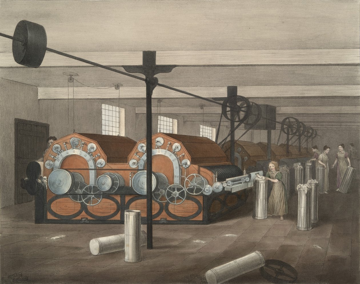 Carding, Progress of Cotton No. 4, pub. 1840 tekijältä James Richard Barfoot