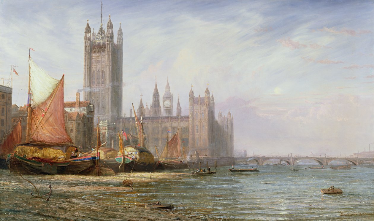 Parlamenttitalo ja Westminster Bridge, n. 1875 tekijältä James Richard Marquis