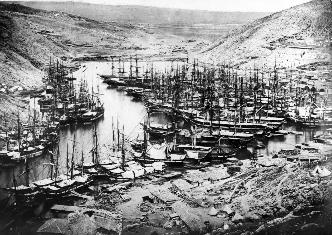 Balaklavan satama Krimin sodan aikana, noin 1855 tekijältä James Robertson