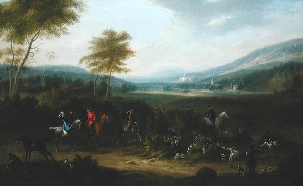Metsästysjuhlat maisemassa, n. 1730 (öljy kankaalle) tekijältä James Ross