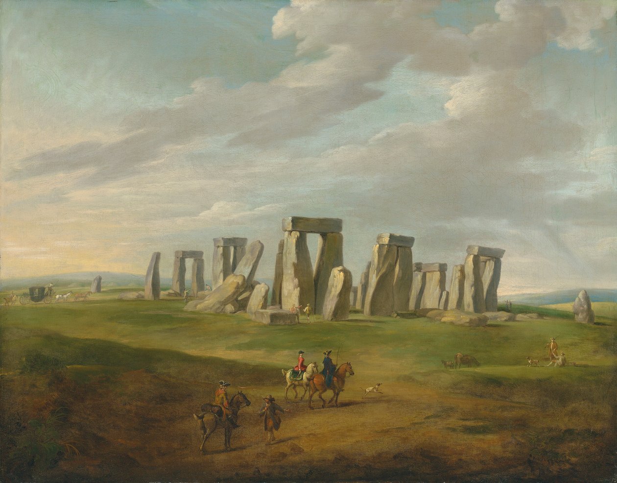 Stonehenge, jossa on vaunut ja hevosmatkustajia ratsastamassa tekijältä James Ross