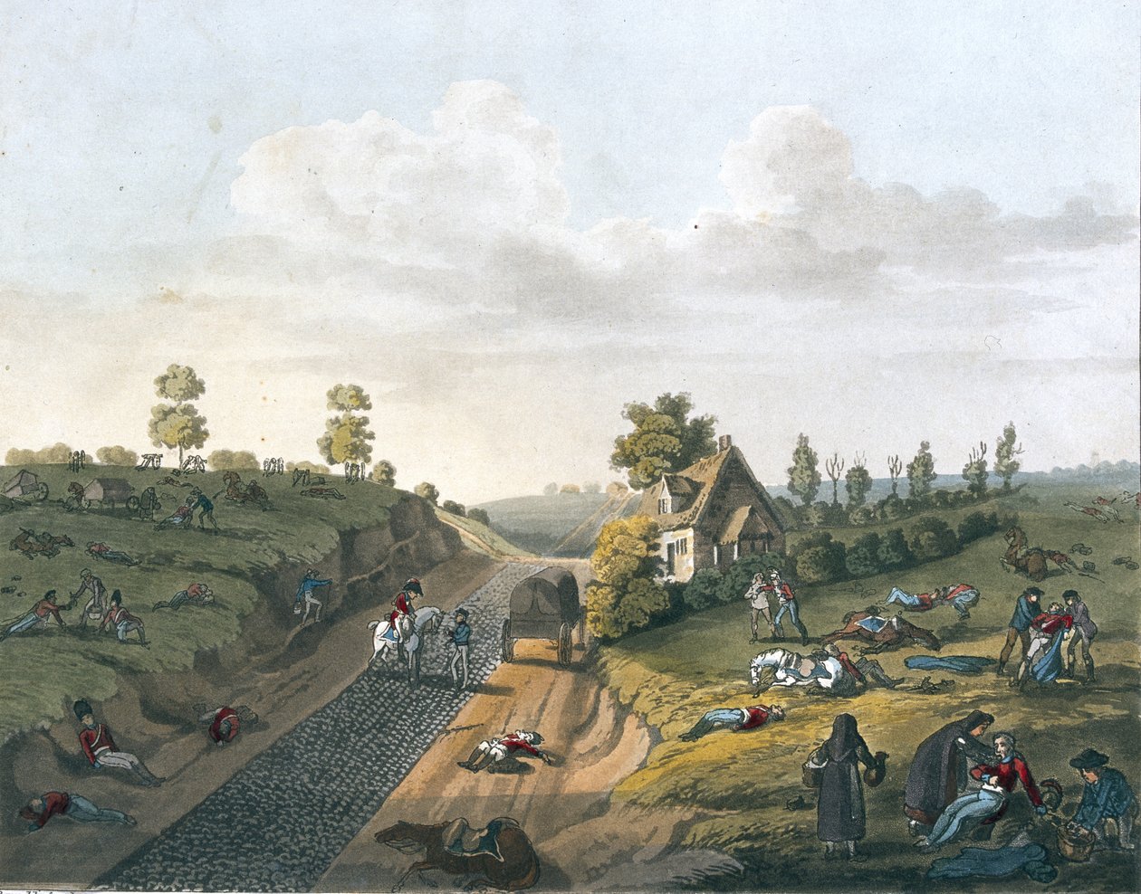 Näkymä Valetten mökistä, 1817 (värillinen akvatinta) tekijältä James Rouse
