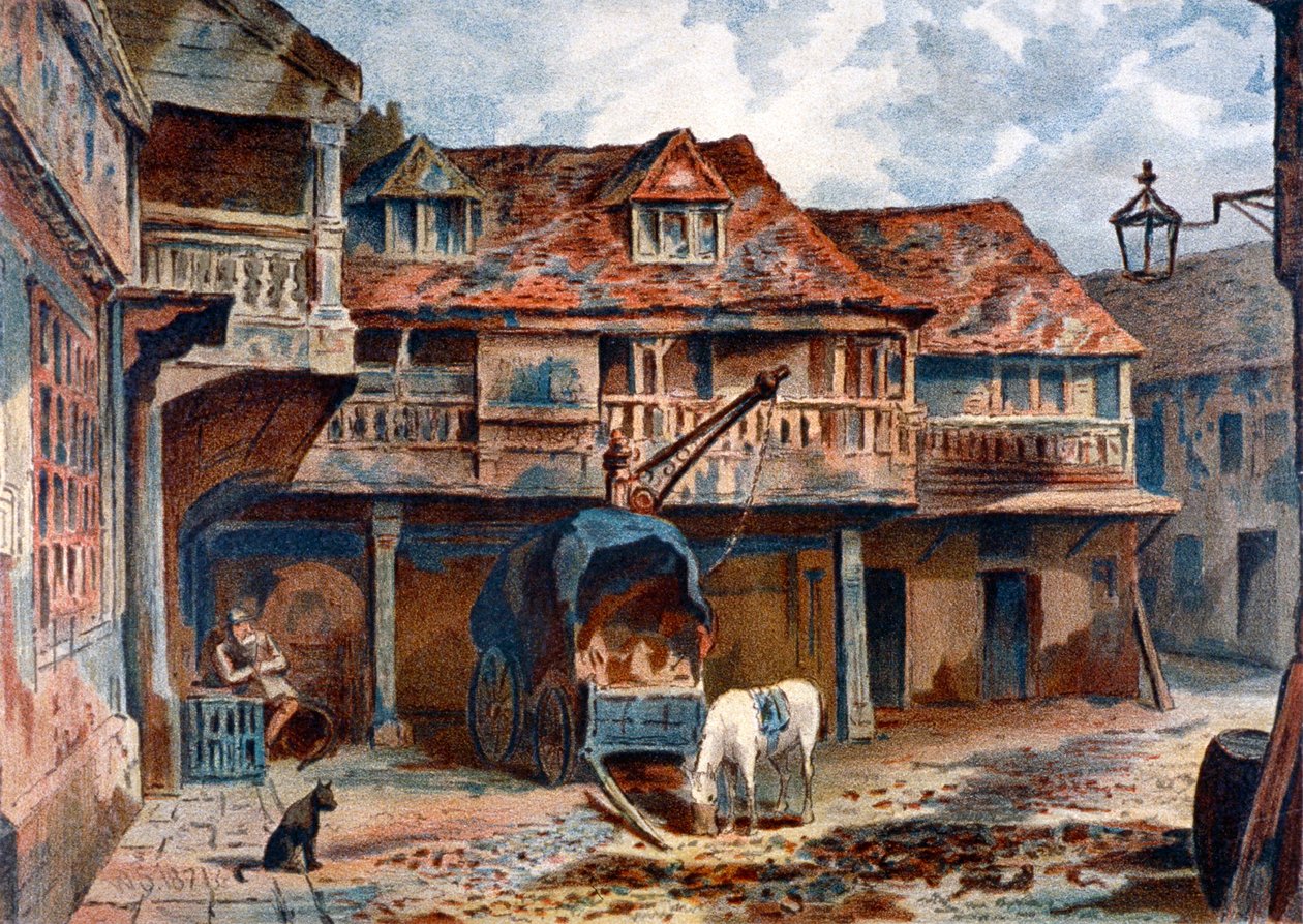 Tabard Innin sisäpiha, Borough High Street, Southwark, Lontoo, 1871 tekijältä James S Virtue