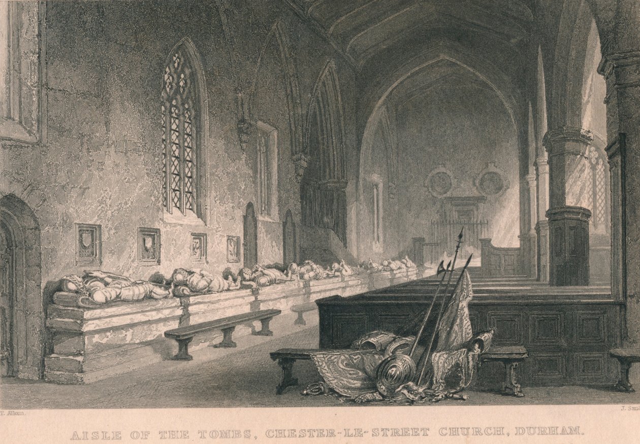 Aisle of the Tombs, Chester-Le-Street Church, Durham, 1834 tekijältä James Sands