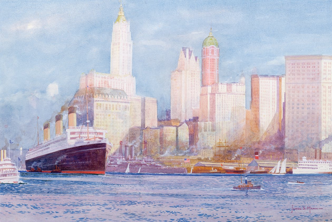 White Star Line "Majestic" New Yorkin satamassa tekijältä James Scrimgeour Mann