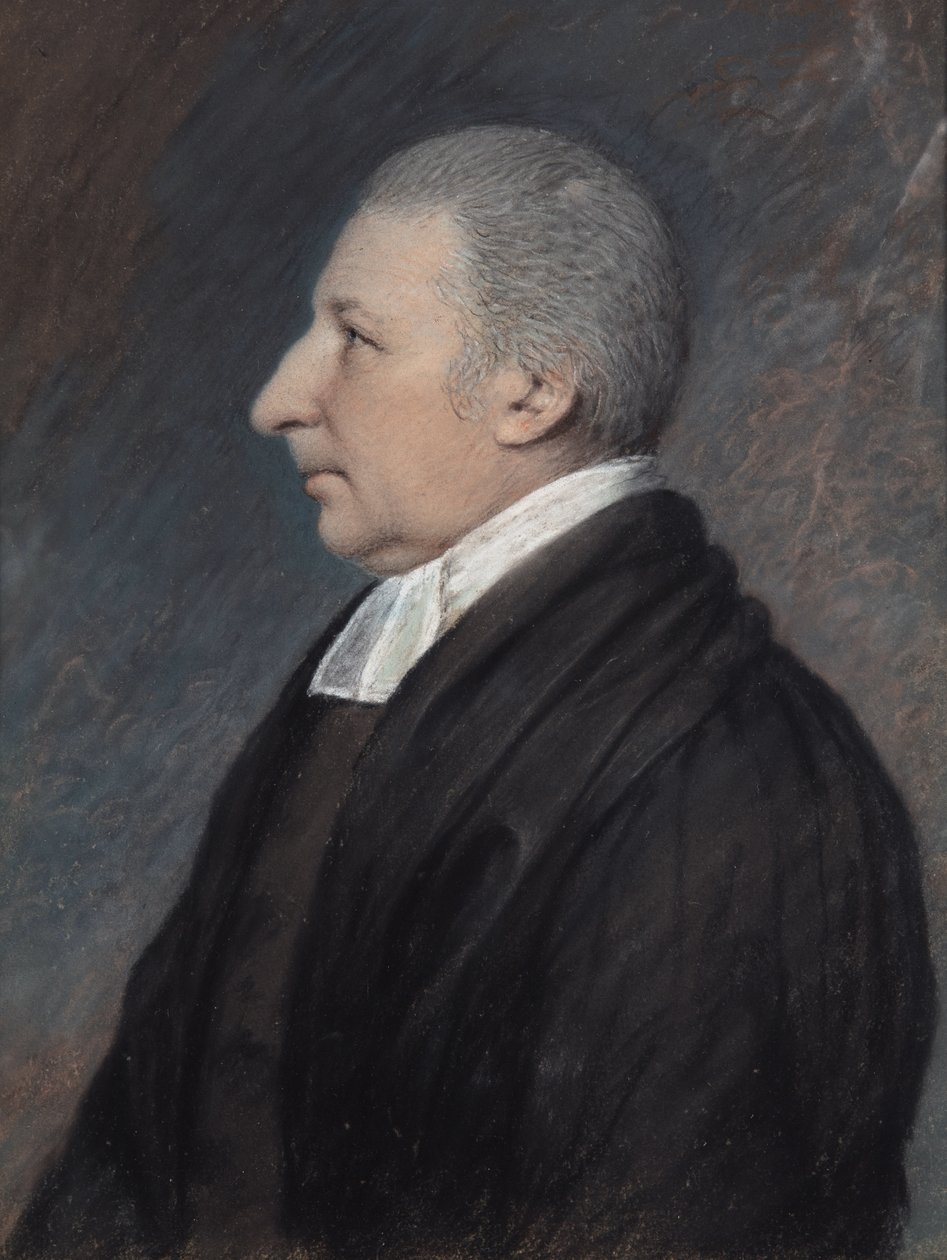 Rev. Rowland Hill (pastelli harmaalla paperilla) tekijältä James Sharples