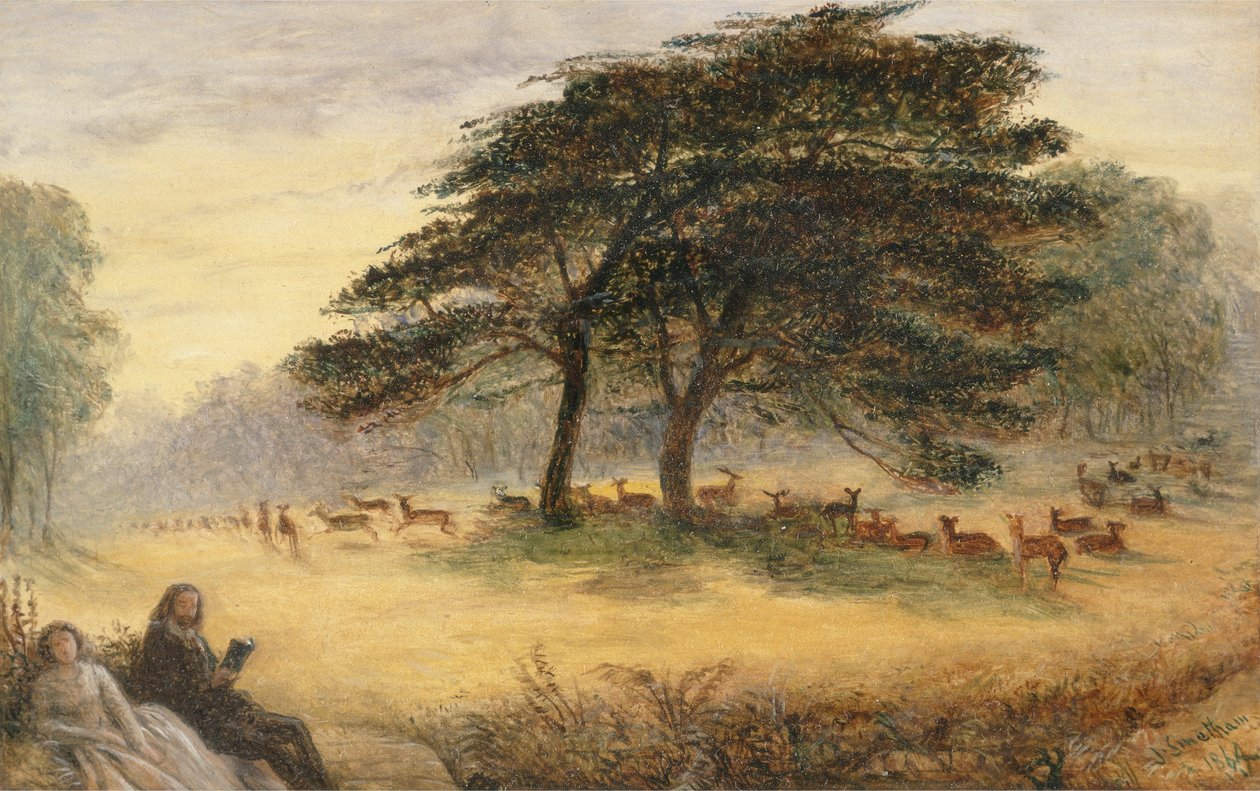 Rakastajat Richmond Parkissa (Windsor Park) (öljy paneeliin) tekijältä James Smetham
