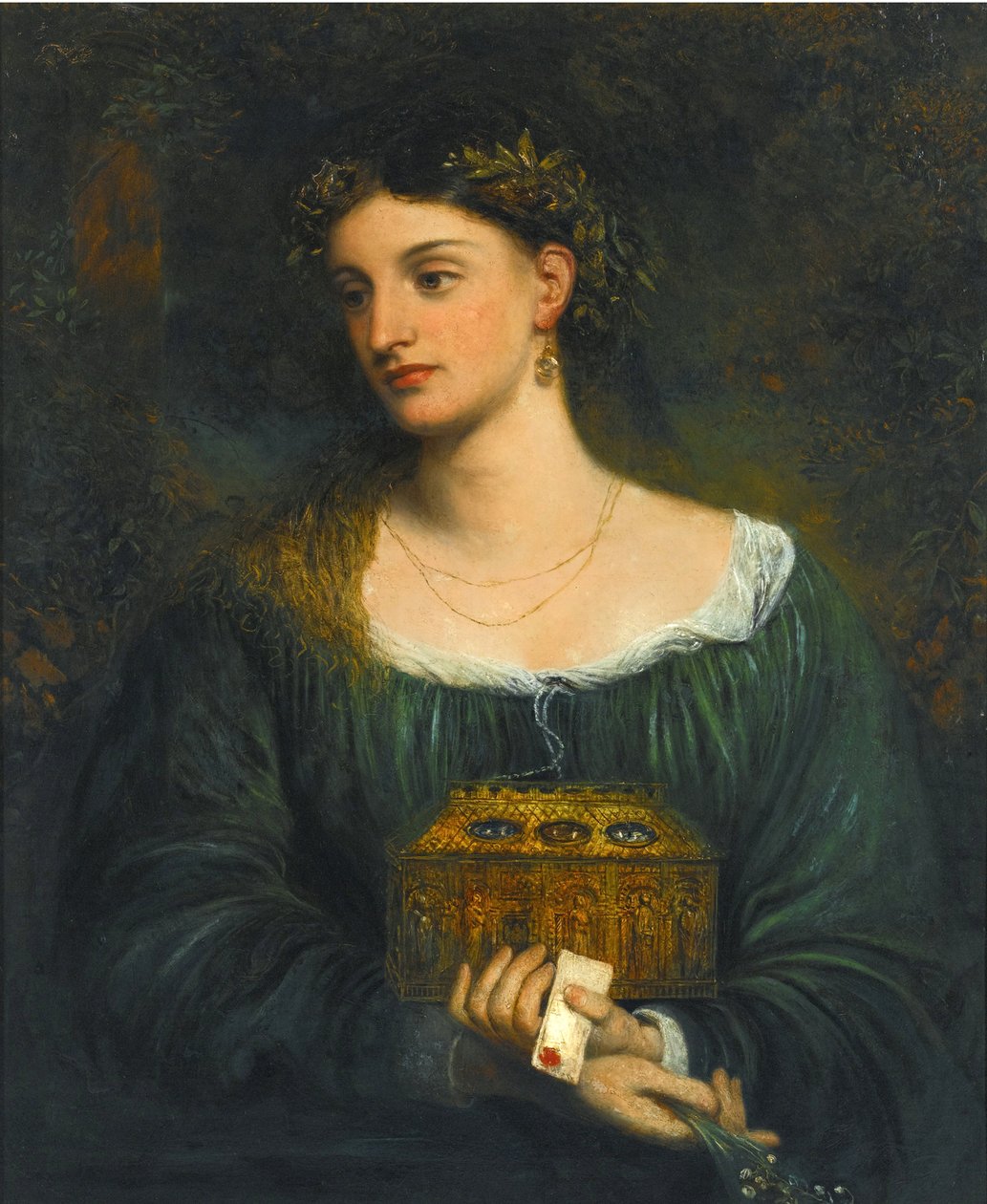 Prerafaeliittisia maalauksia: Pandora (Pandore) par Smetham, James (1821-1889), n. 1865. Öljy kankaalle, 76,5x61. Yksityinen kokoelma tekijältä James Smetham