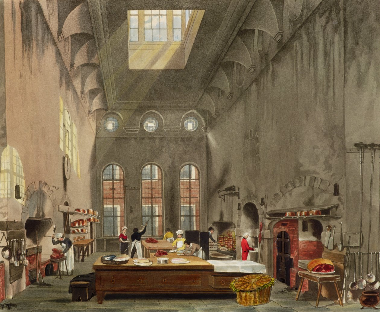 Keittiö, St. Jamesin palatsi, kaiverrus William James Bennett (1787-1844) William Henry Pynen (1769-1843) pubista "The History of the Royal Residences". 1819 tekijältä James Stephanoff
