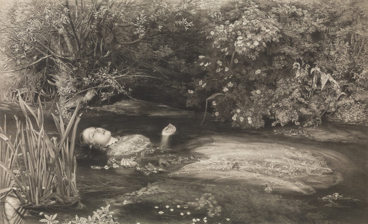 Ophelia Shakespeare, Hamlet, näytös 4, kohtaus 7, 1. maaliskuuta 1866. tekijältä James Stephenson