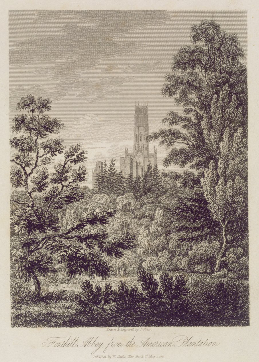 Fonthill Abbey American Plantationista, julkaisija W. Clarke, New Bond Street, 1812 tekijältä James Storer
