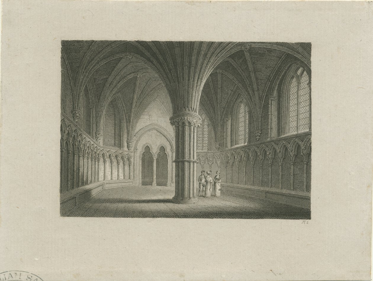 Lichfieldin katedraalin sisätilat - Chapter House: teräskaiverrus, nd [n. 1815] (vedos) (kuva) tekijältä James Storer
