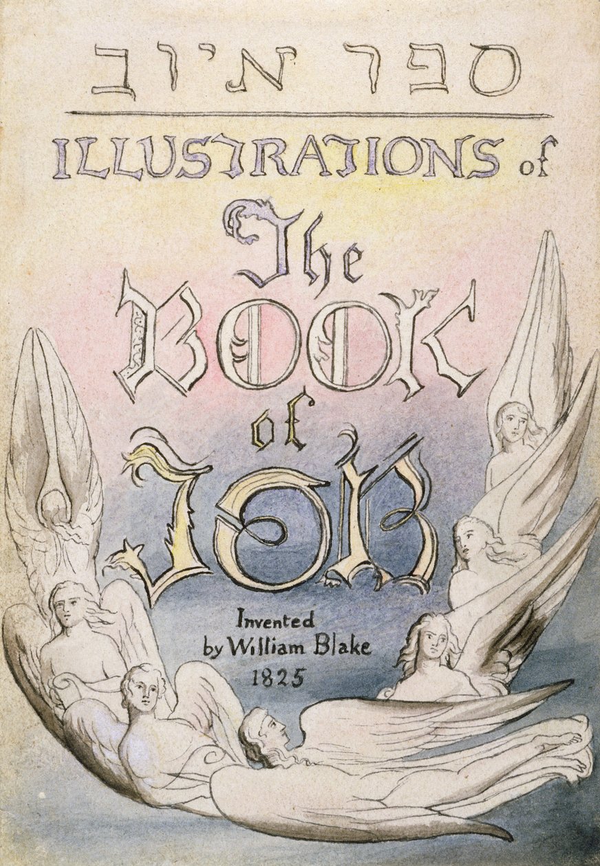 Nimisivu julkaisusta "Illustrations of the Book of Job", s. 1, William Blaken (1757-1827) mukaan (wc kynällä ja musteella) tekijältä James Thomas Linnell