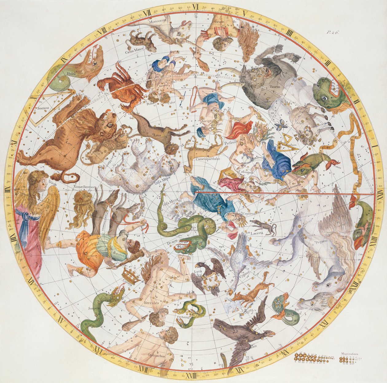 Levy 26 "Atlas Coelestis", kirjoittanut John Flamsteed (1646-1719), pub. vuonna 1719 (käsinvärinen kaiverrus) tekijältä James Thornhill